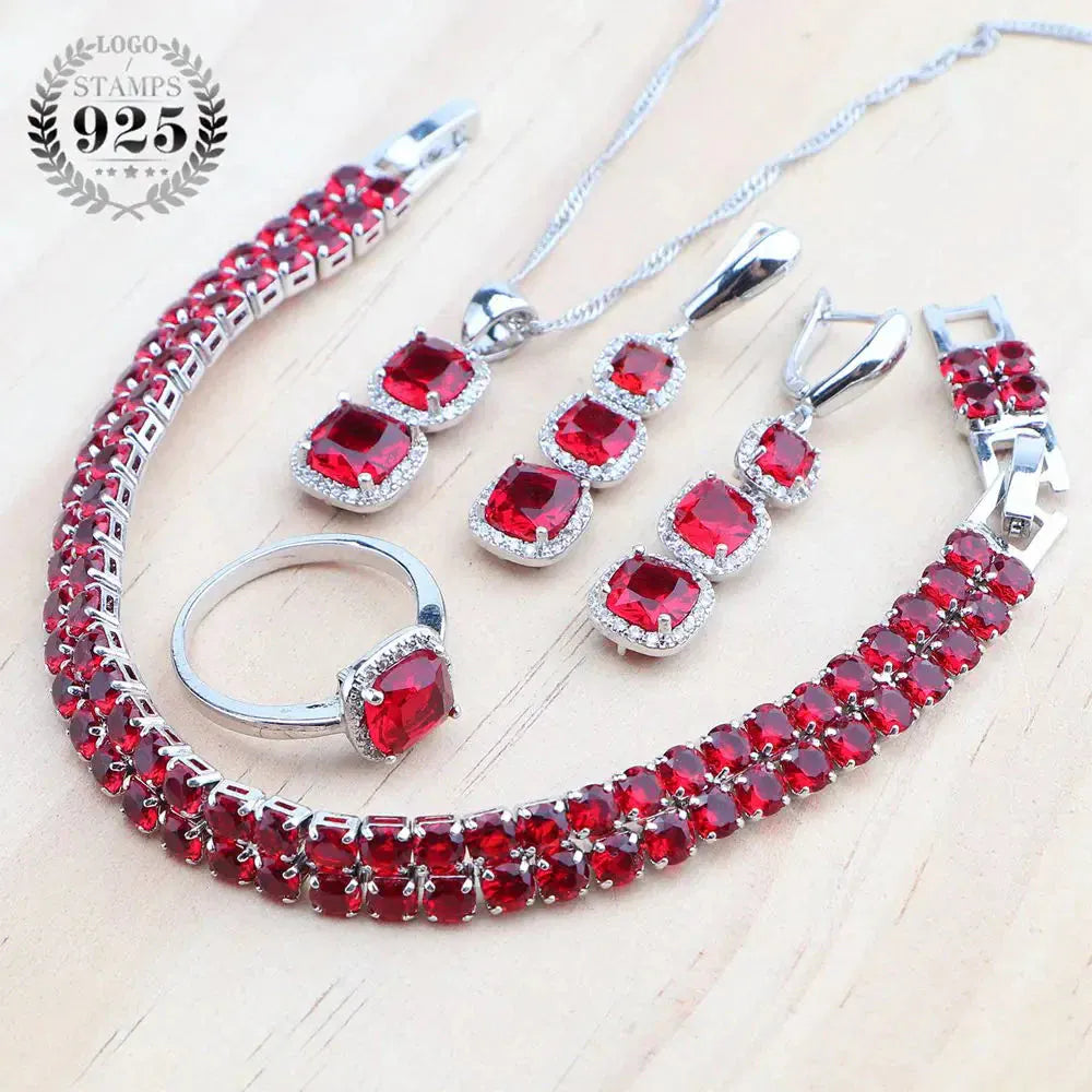 925 Sterling Silver Jewelry Set – Blue Zircon Bridal Necklace, Earrings & Bracelet - Maison Novaire #