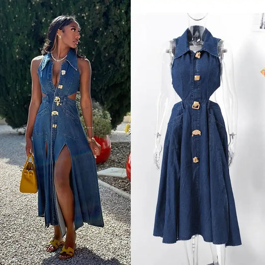 Denim Dress Women| High Waist A-Line Sleeveless 2026 - Maison Novaire