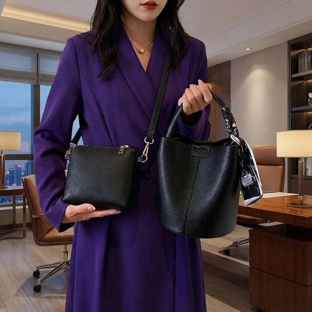 Women’s PU Leather Bucket Crossbody Bag - Maison Novaire