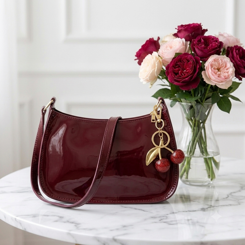 Women’s PU Leather Cherry Pendant Shoulder Bag - Maison Novaire