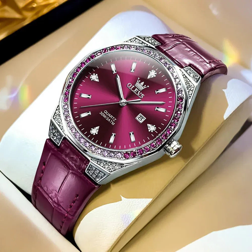 OLEVS Luxury Women’s Leather Quartz Watch | Elegant Waterproof Date - Maison Novaire #