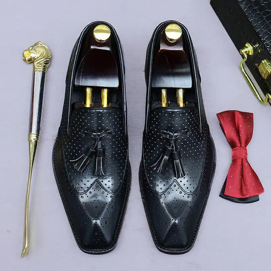 Men's Genuine Leather Tassel Loafers | Vintage Moccasins 38-46 - Maison Novaire