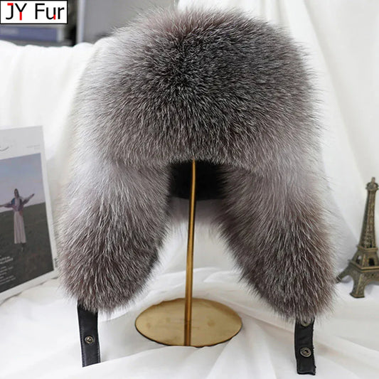 Men’s Real Silver Fox Fur Ushanka Hat - Maison Novaire