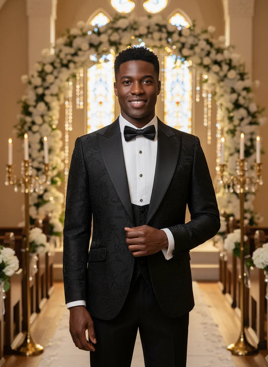ST Cassy Men's 3-Piece Black Tuxedo | Wedding Dinner Suit Set - Maison Novaire