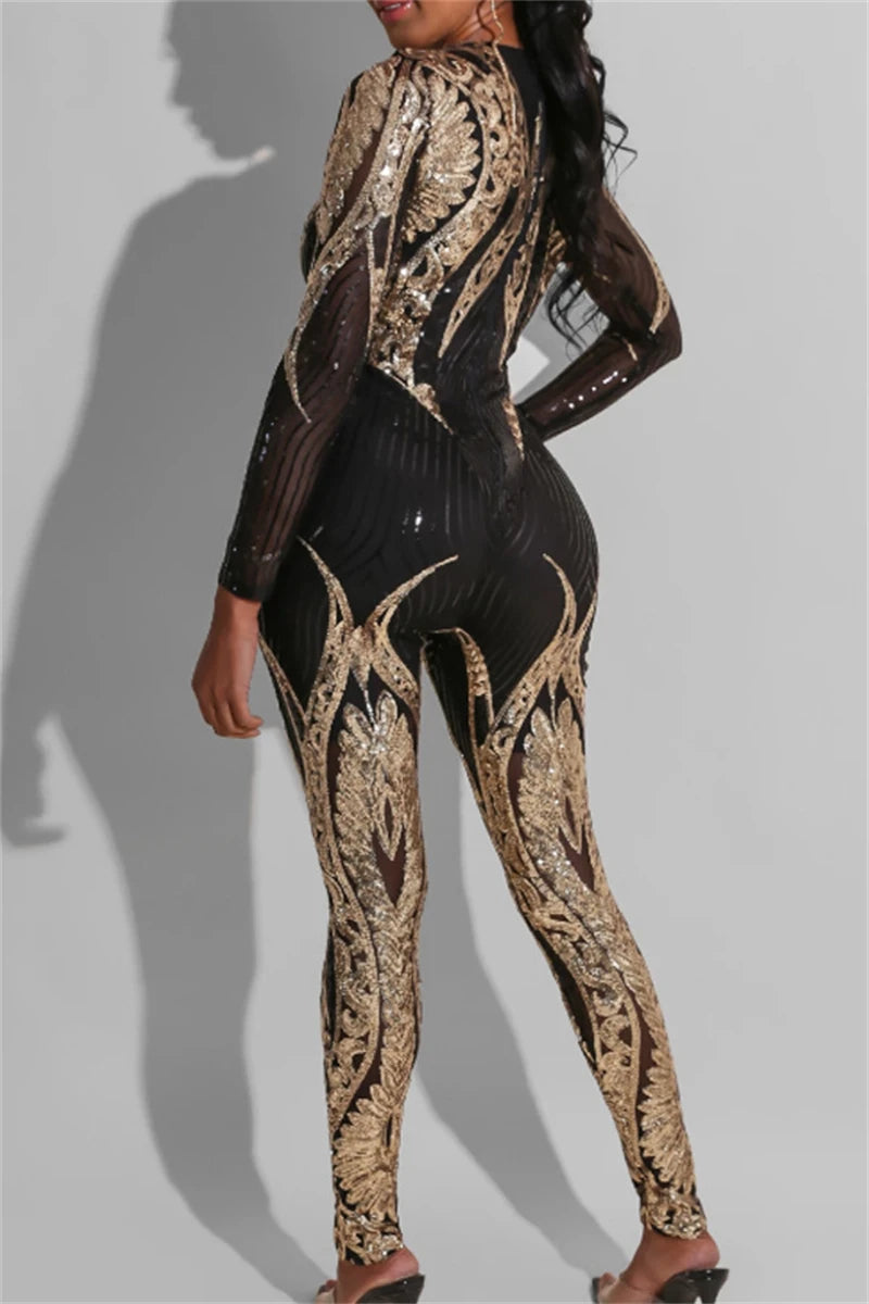 See through Sequin Long Sleeve Jumpsuit. - Maison Novaire #