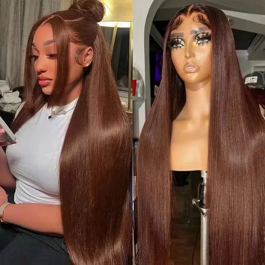 Swiss Lace 36” Chocolate Brown HD Bone Straight Wig - BLAKESTORE-NG