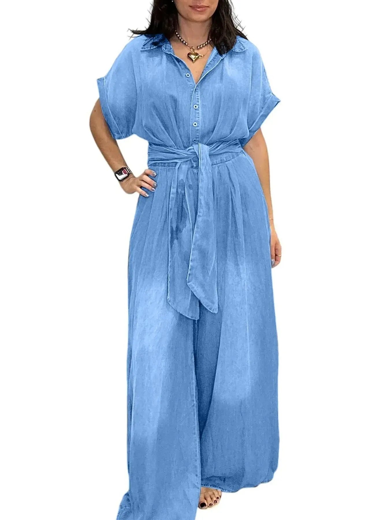 Wide Leg Denim Jumpsuit - BLAKESTORE-NG