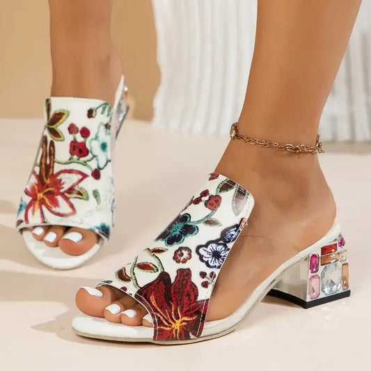 Women Slippers Floral Print Genuine Leather. - Maison Novaire