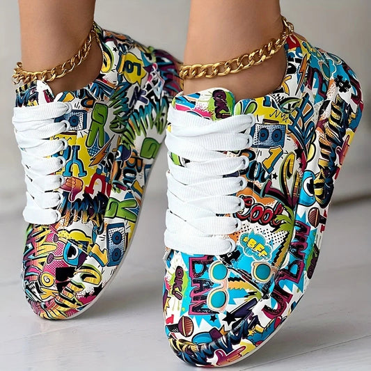 Women's Graffiti Print Sneakers. - Maison Novaire #
