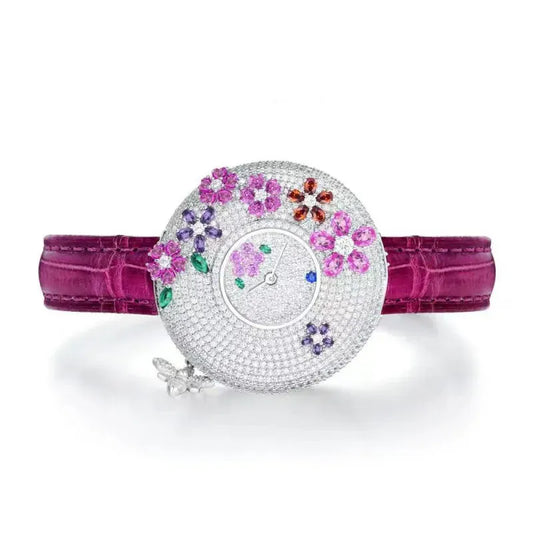 ZOCA 925 Silver Women’s Watch | Luxury Pink Flower Bracelet Quartz - BLAKESTORE-NG
