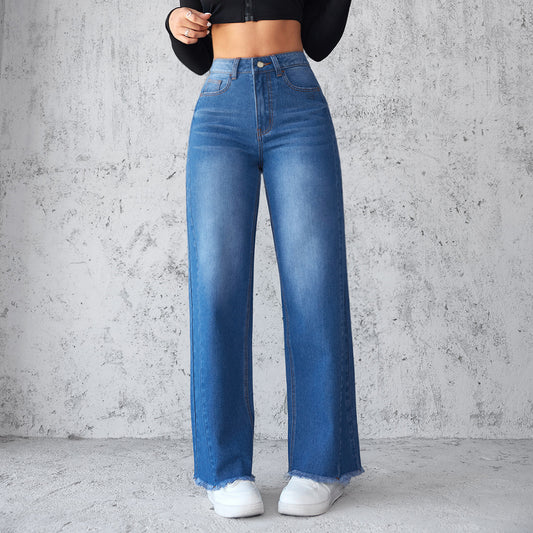 High-waist Non-elastic Wide-Leg Jeans