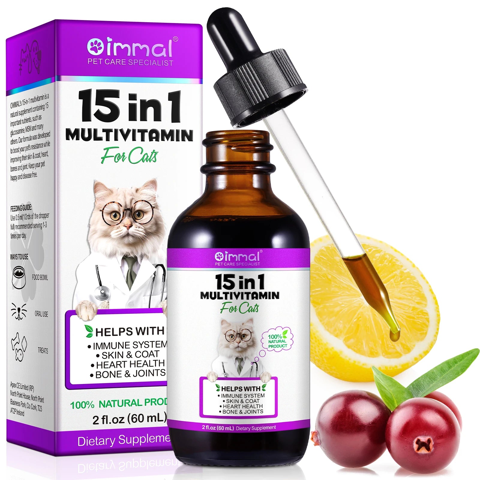 15-in-1 Cat Vitamins Liquid Drops | Herbal Immune & Coat Support