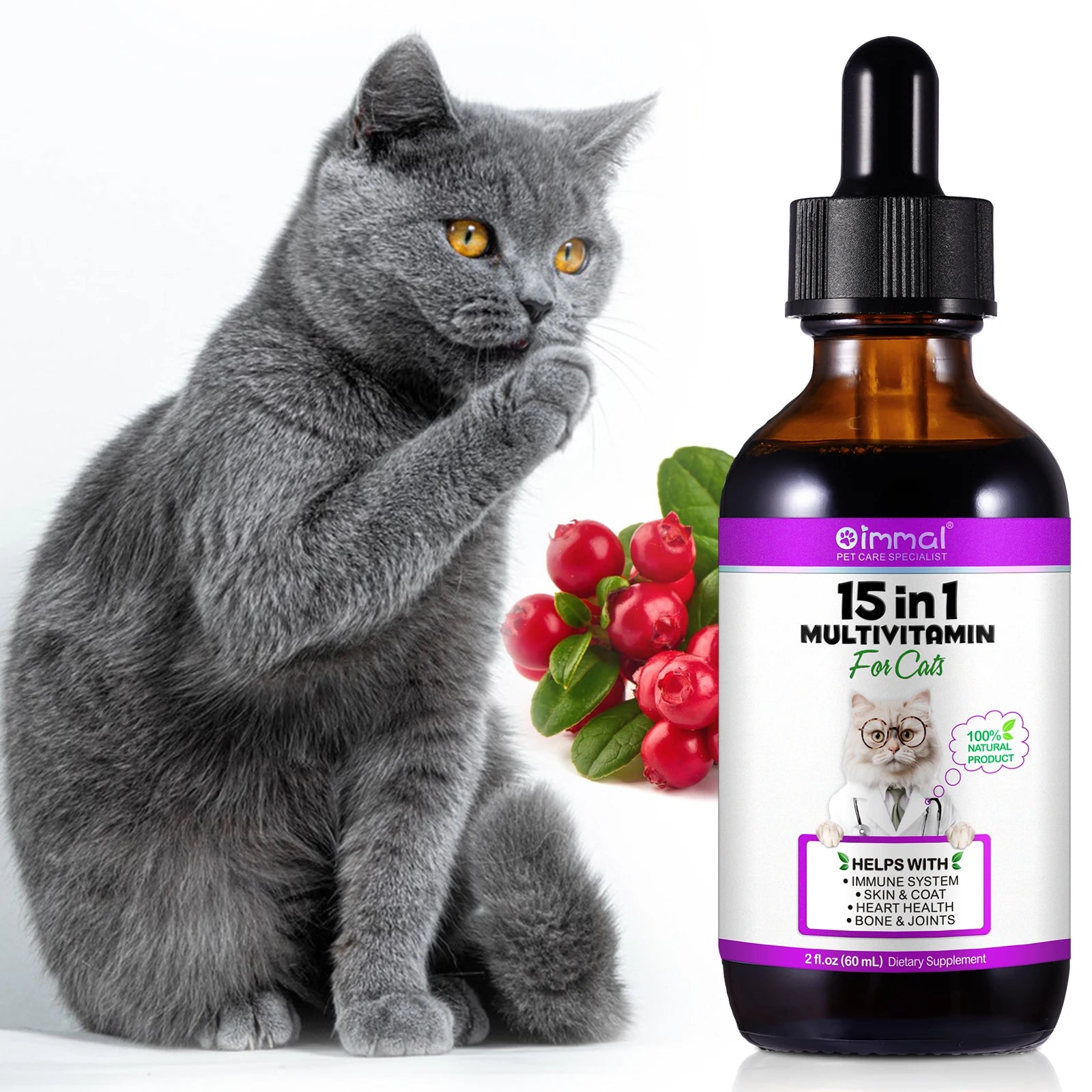 15-in-1 Cat Vitamins Liquid Drops | Herbal Immune & Coat Support