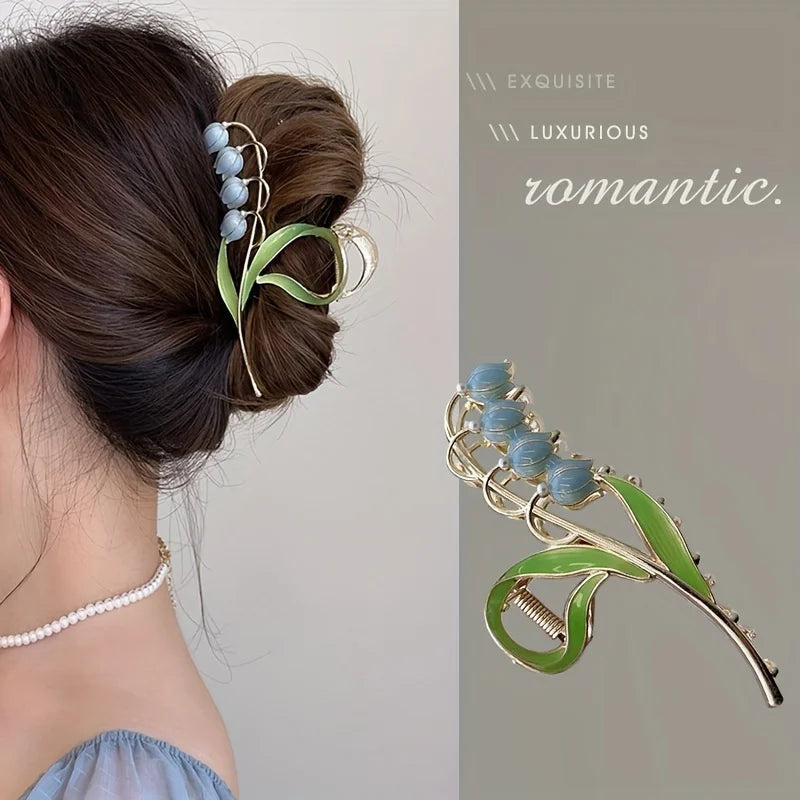 1PCS Bell Orchid Flowers Super Fairy Temperament Hair Accessories, Large Premium Feeling Scratch Clip, Autumn Hundred Shark Clip - Maison Novaire
