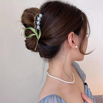 1PCS Bell Orchid Flowers Super Fairy Temperament Hair Accessories, Large Premium Feeling Scratch Clip, Autumn Hundred Shark Clip - Maison Novaire