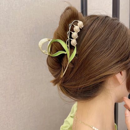 1PCS Bell Orchid Flowers Super Fairy Temperament Hair Accessories, Large Premium Feeling Scratch Clip, Autumn Hundred Shark Clip - Maison Novaire