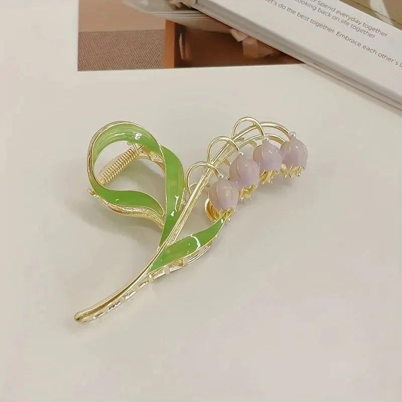 1PCS Bell Orchid Flowers Super Fairy Temperament Hair Accessories, Large Premium Feeling Scratch Clip, Autumn Hundred Shark Clip - Maison Novaire