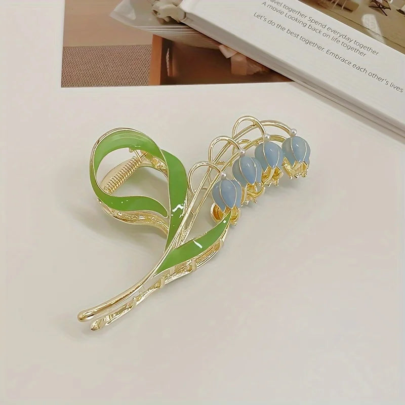 1PCS Bell Orchid Flowers Super Fairy Temperament Hair Accessories, Large Premium Feeling Scratch Clip, Autumn Hundred Shark Clip - Maison Novaire