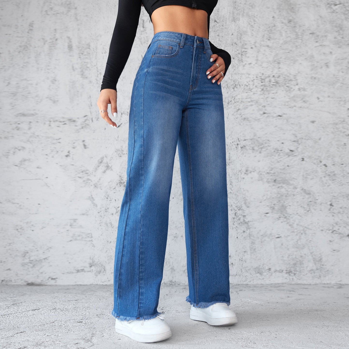 High-waist Non-elastic Wide-Leg Jeans