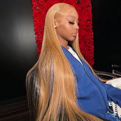 27 Honey Blonde Straight Human Hair Lace Frontal Wig