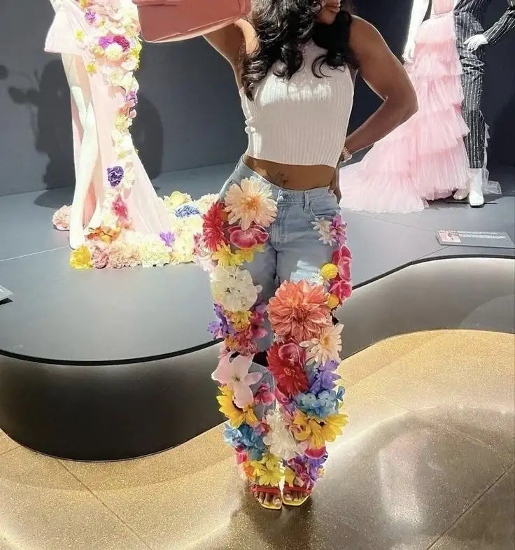 3D Flower Jeans | Designer Streetwear Denim | Maison Novaire - Maison Novaire