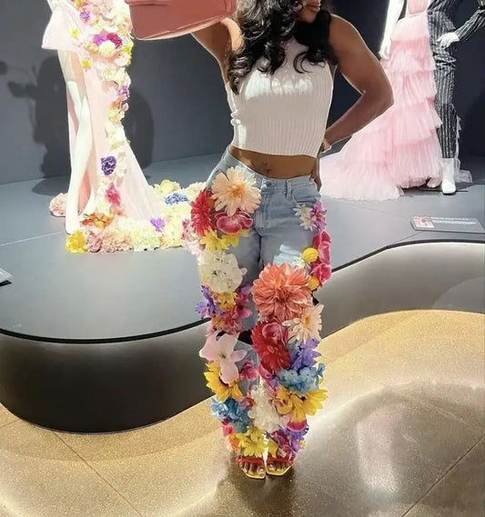 3D Flower Jeans | Designer Streetwear Denim | Maison Novaire - Maison Novaire #