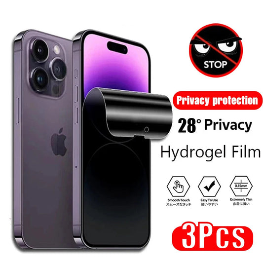 3Pcs Anti-Spy Hydrogel Film iPhone 16 15 14 13 12 11 Pro Max. - Maison Novaire #
