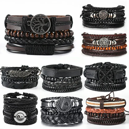 4Pcs/ Set Leather Bracelets For Men. - BLAKESTORE-NG