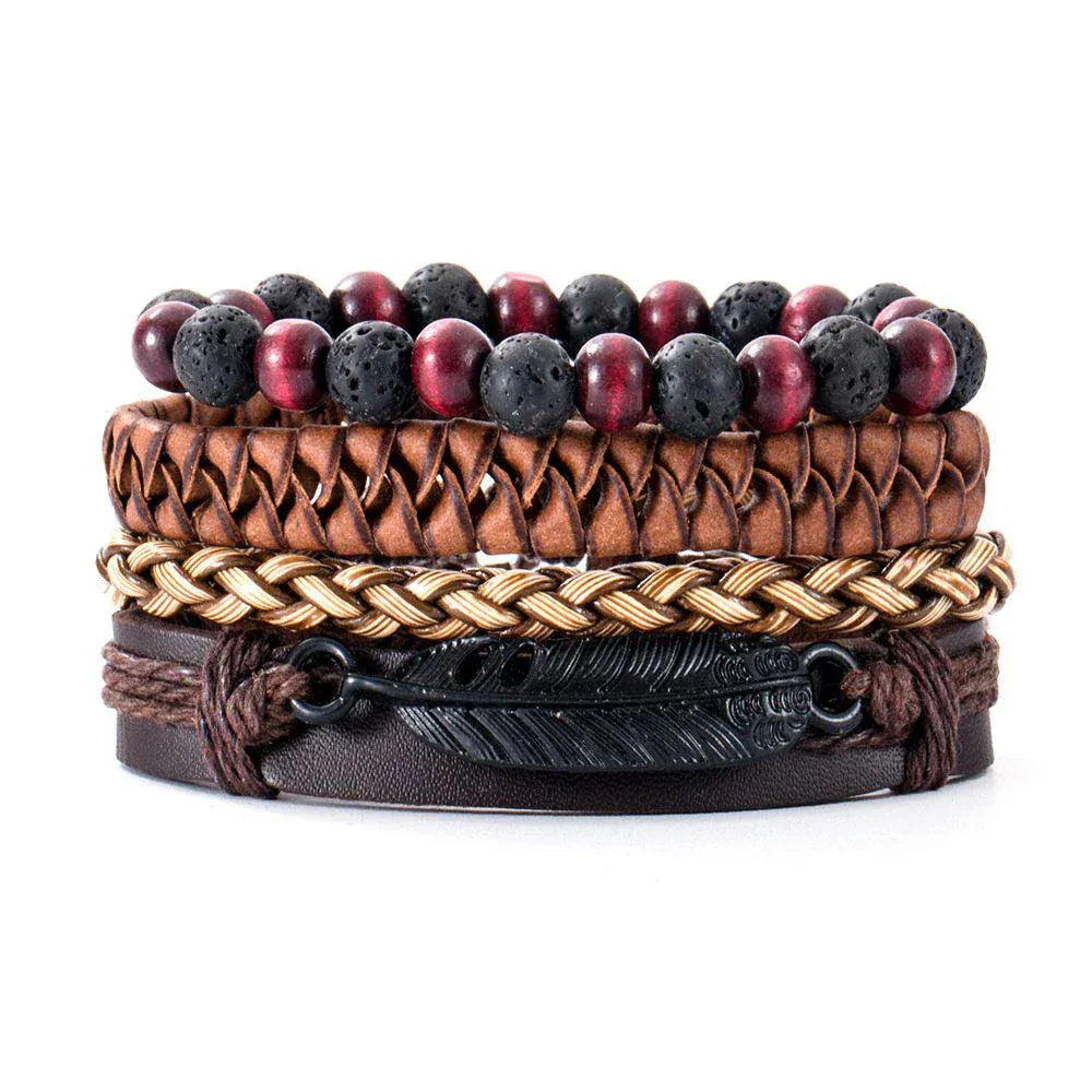 4Pcs/ Set Leather Bracelets For Men. - BLAKESTORE-NG