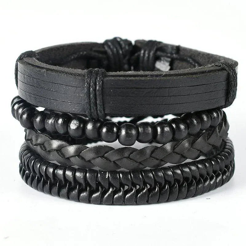 4Pcs/ Set Leather Bracelets For Men. - BLAKESTORE-NG