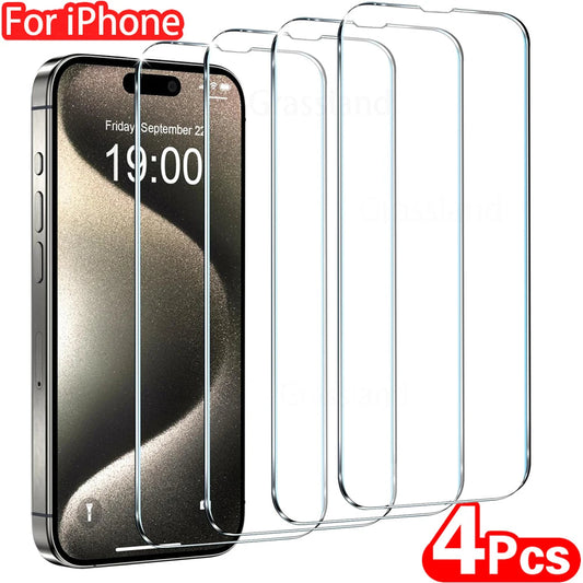 4Pcs Tempered Glass For iPhone 16 15 14 13 12 11 Pro Max - Maison Novaire #