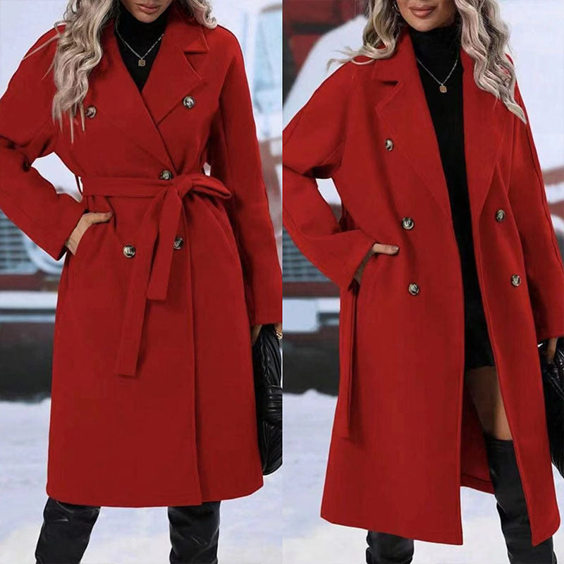 Double-Breasted Winter Coat with Belt.