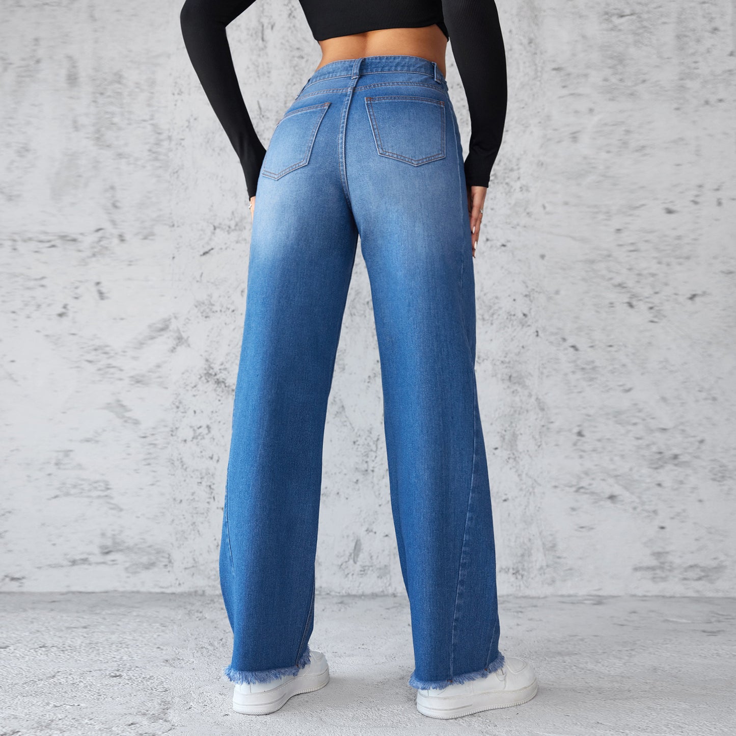 High-waist Non-elastic Wide-Leg Jeans