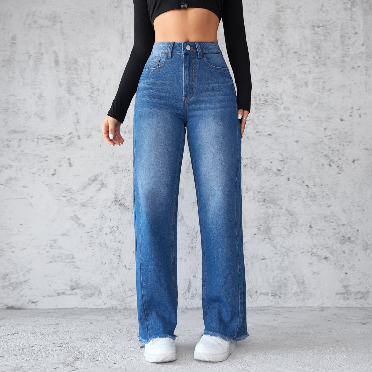 High-waist Non-elastic Wide-Leg Jeans