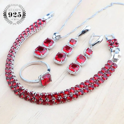 925 Sterling Silver Jewelry Set – Blue Zircon Bridal Necklace, Earrings & Bracelet - Maison Novaire #