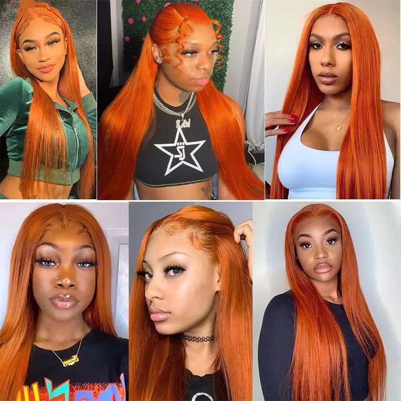 Orange Ginger Lace Front Wigs Human Hair. Straight 13x4 13x6 Lace Frontal Wig 350 Colored Pre Plucked Peruvian.