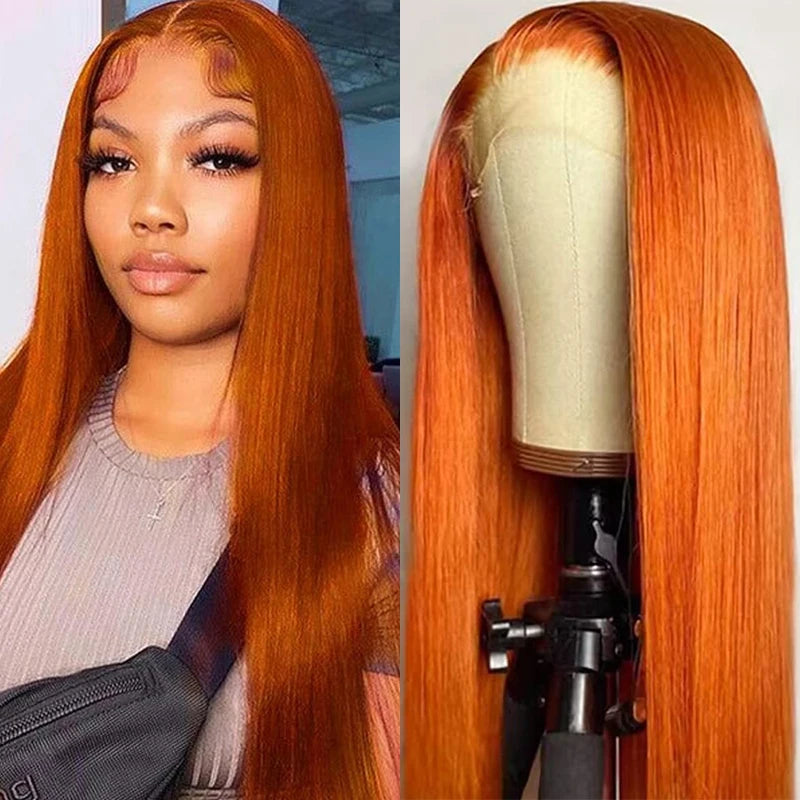 Orange Ginger Lace Front Wigs Human Hair. Straight 13x4 13x6 Lace Frontal Wig 350 Colored Pre Plucked Peruvian.