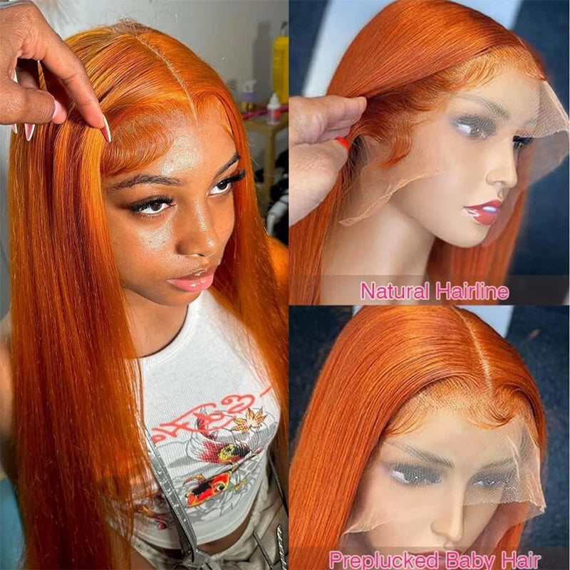 Orange Ginger Lace Front Wigs Human Hair. Straight 13x4 13x6 Lace Frontal Wig 350 Colored Pre Plucked Peruvian.