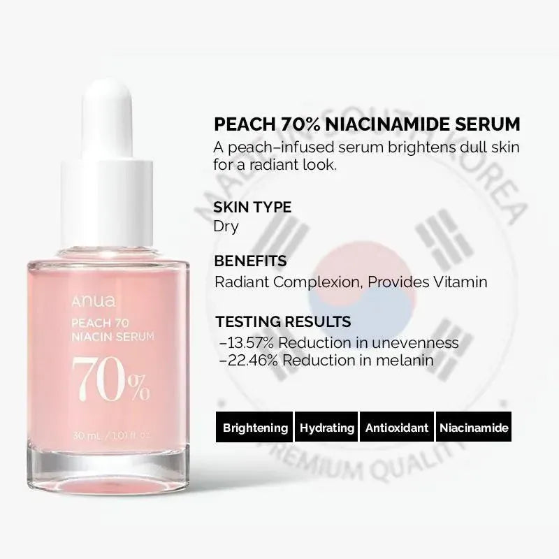Anua Peach 70 Niacinamide Serum – Brightening & Moisturizing Essence (30ml) - Maison Novaire #