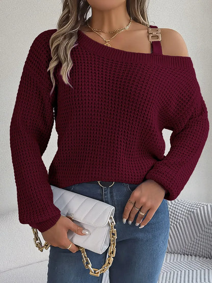 Asymmetrical Neck Long Sleeve Sweater. - Maison Novaire #