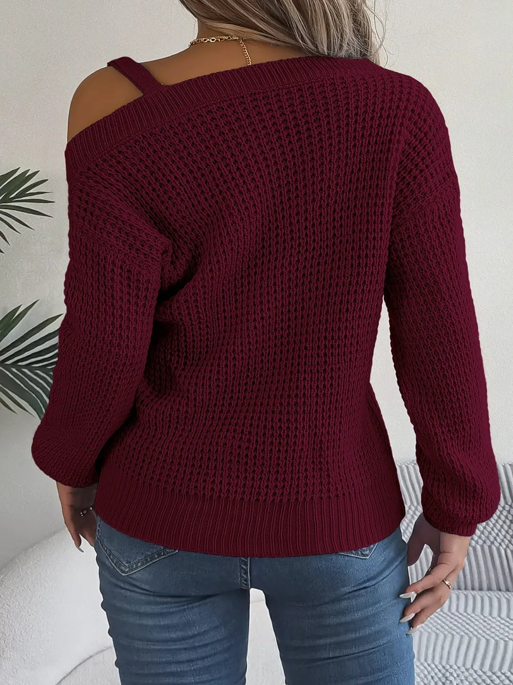 Asymmetrical Neck Long Sleeve Sweater. - Maison Novaire #