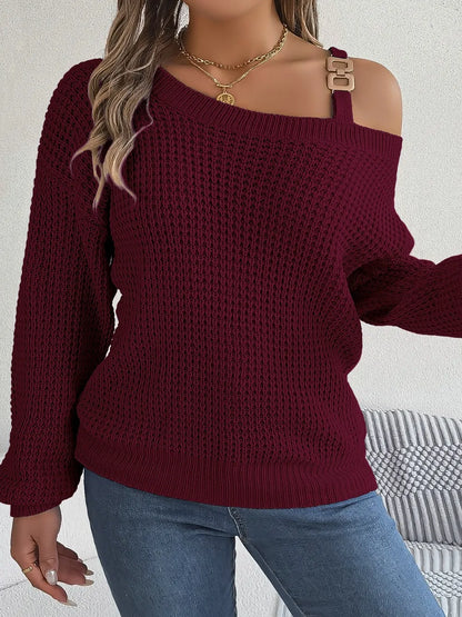 Asymmetrical Neck Long Sleeve Sweater. - Maison Novaire #