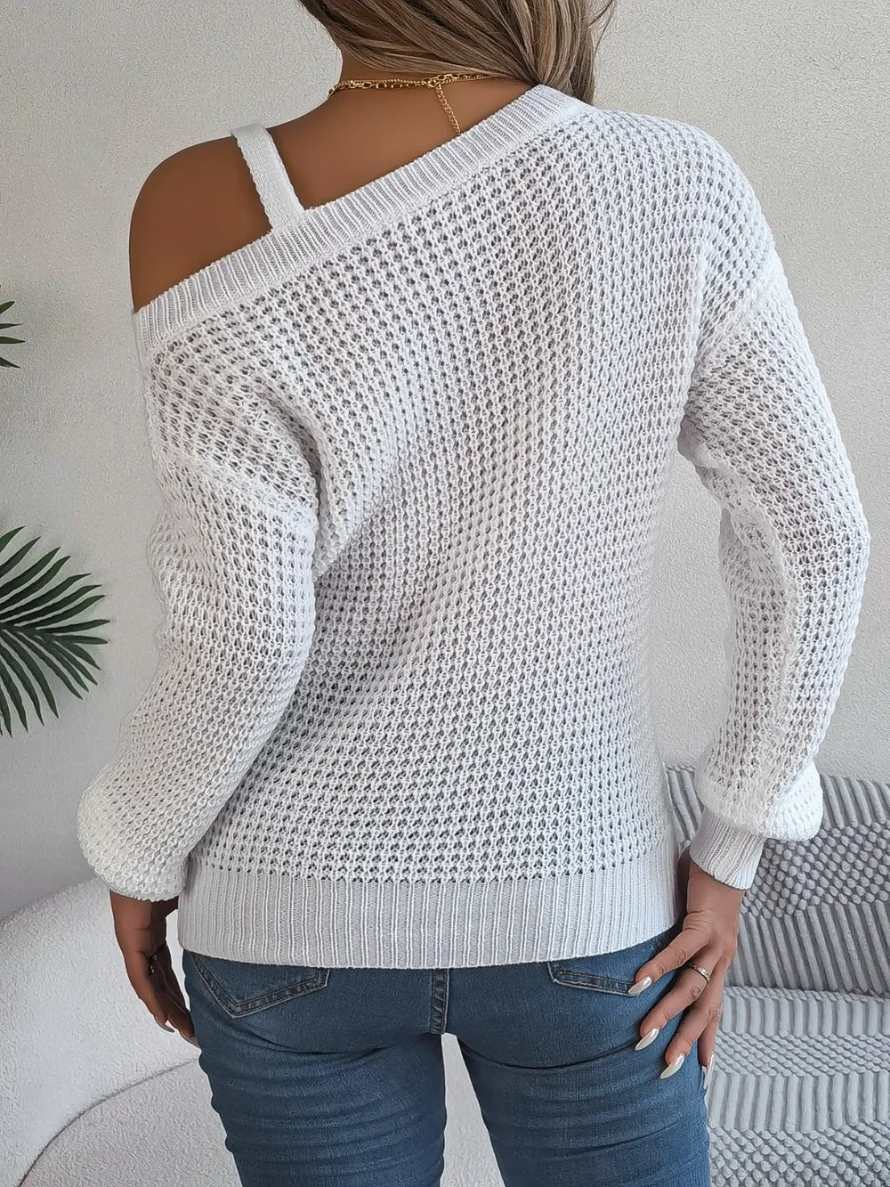 Asymmetrical Neck Long Sleeve Sweater. - Maison Novaire #