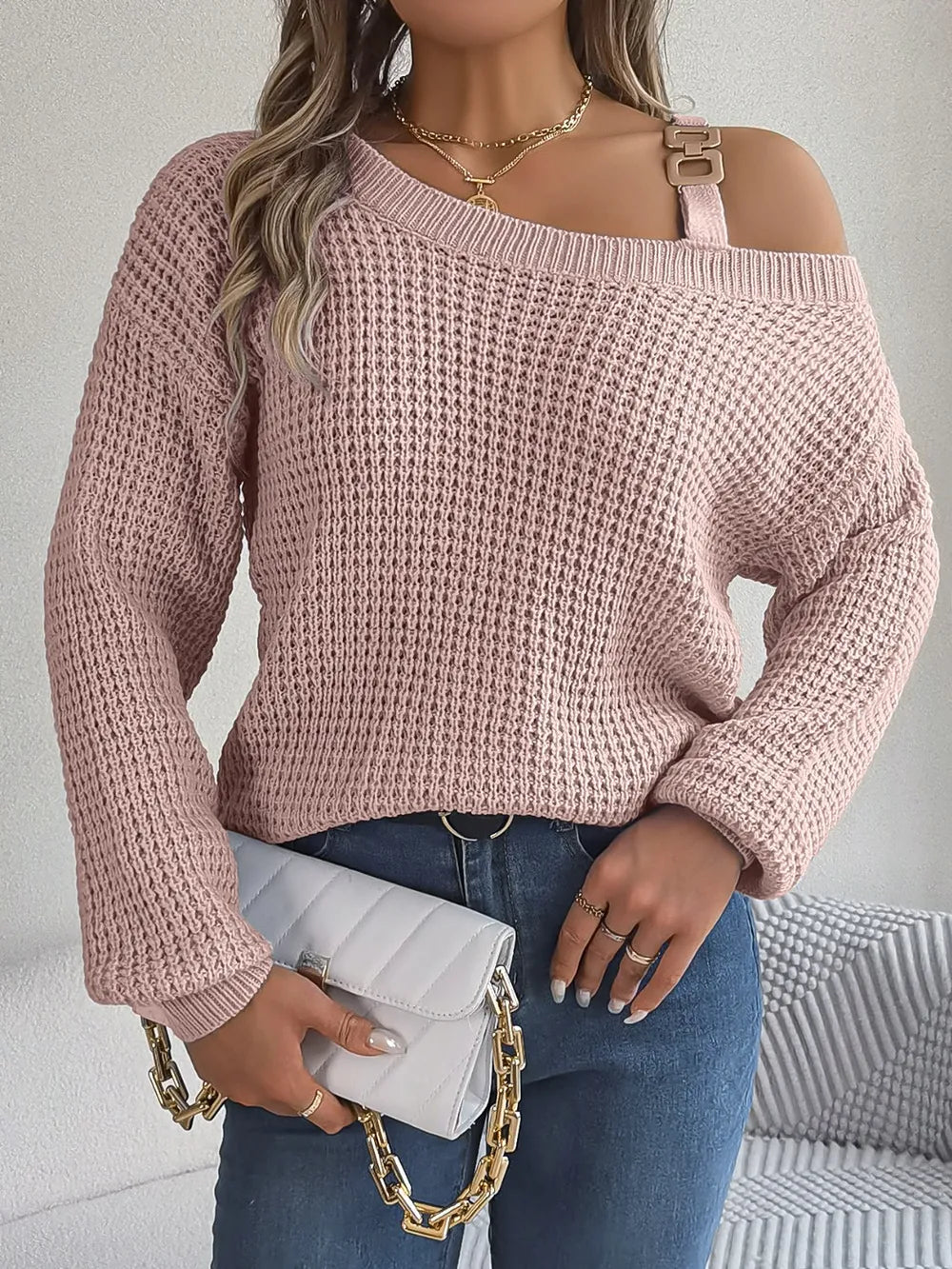 Asymmetrical Neck Long Sleeve Sweater. - Maison Novaire #