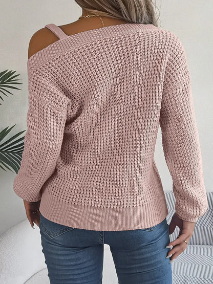 Asymmetrical Neck Long Sleeve Sweater. - Maison Novaire #