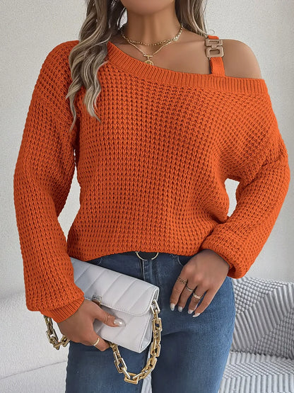 Asymmetrical Neck Long Sleeve Sweater. - Maison Novaire #