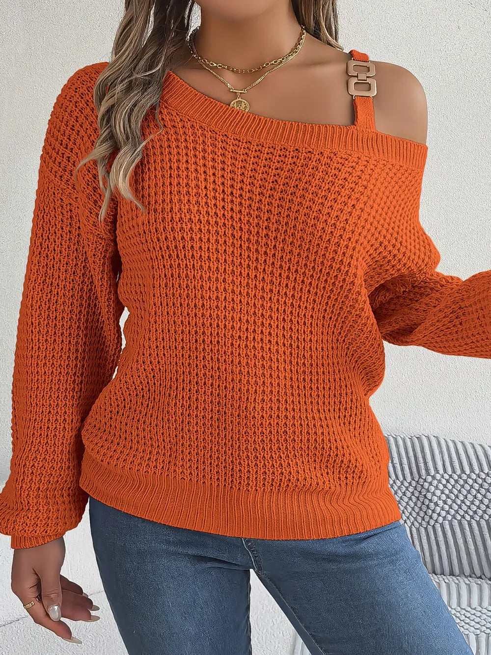 Asymmetrical Neck Long Sleeve Sweater. - Maison Novaire #