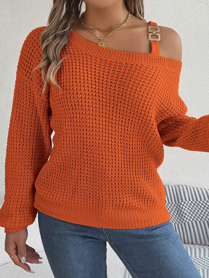 Asymmetrical Neck Long Sleeve Sweater. - Maison Novaire #