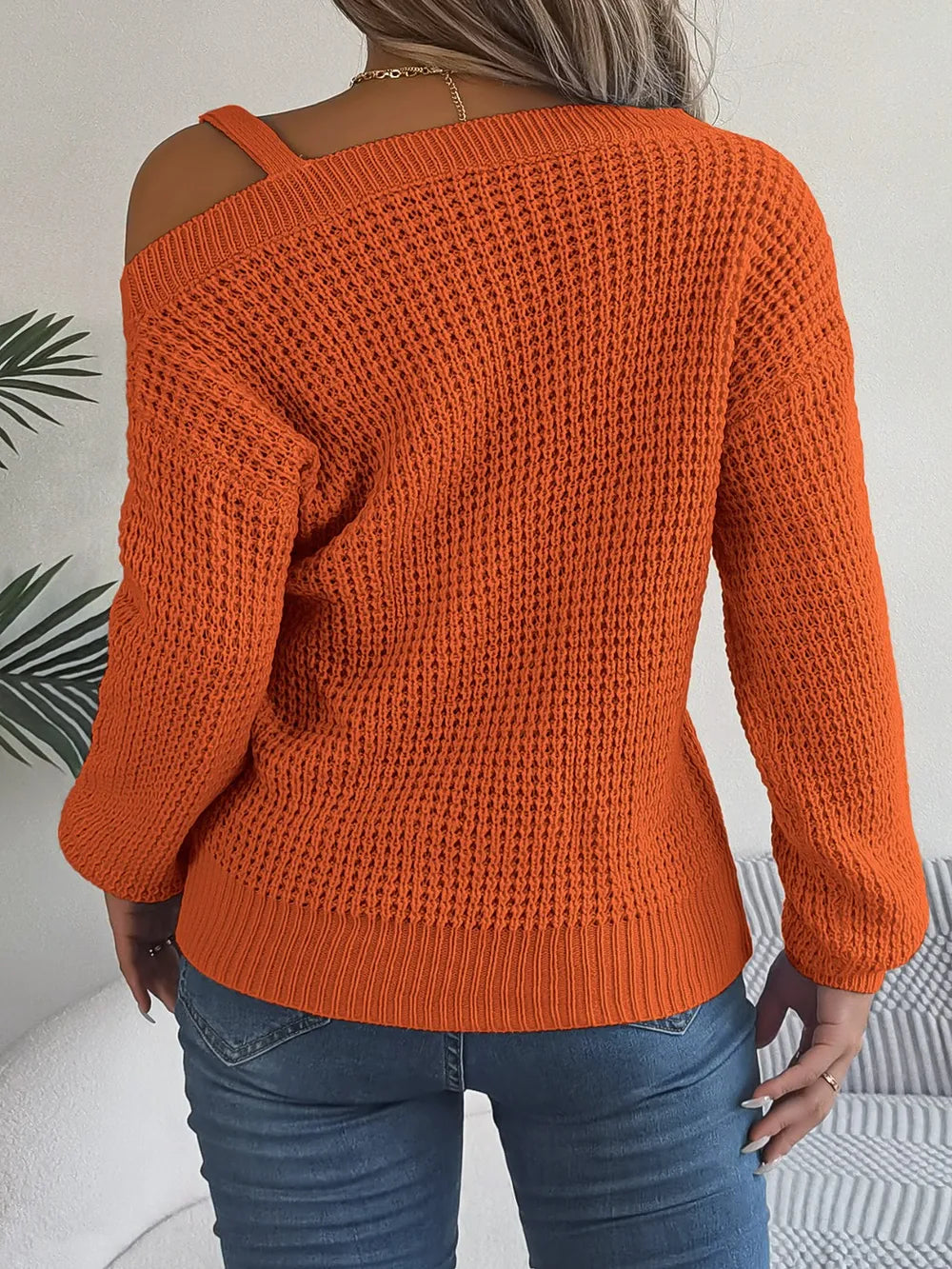 Asymmetrical Neck Long Sleeve Sweater. - Maison Novaire #