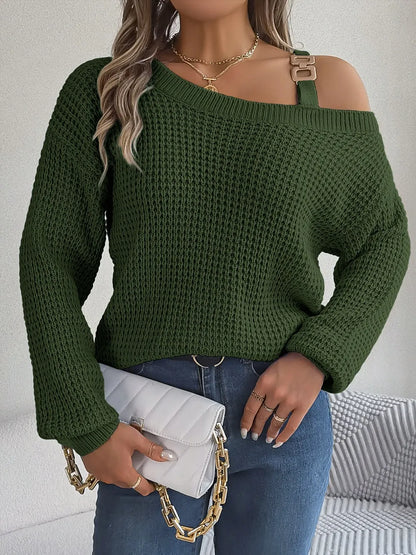 Asymmetrical Neck Long Sleeve Sweater. - Maison Novaire #
